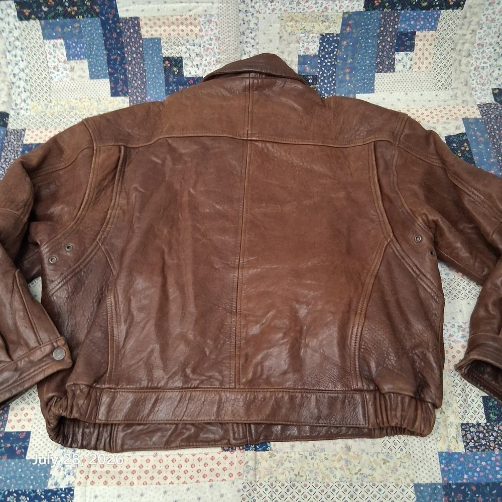 Vintage Town Country Gordon Ferguson Mens XL Brown Leather Bomber Jacket Quilted